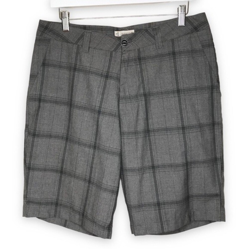Rusty Gray Black Plaid Shorts Front Back Pockets Mens Size 32 Surf Skate Paddle